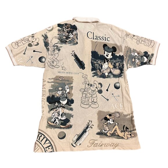 Vintage Disney Store Mickey Mouse Golf Polo Shirt All Over Print Mens XL AOP - Picture 2 of 4